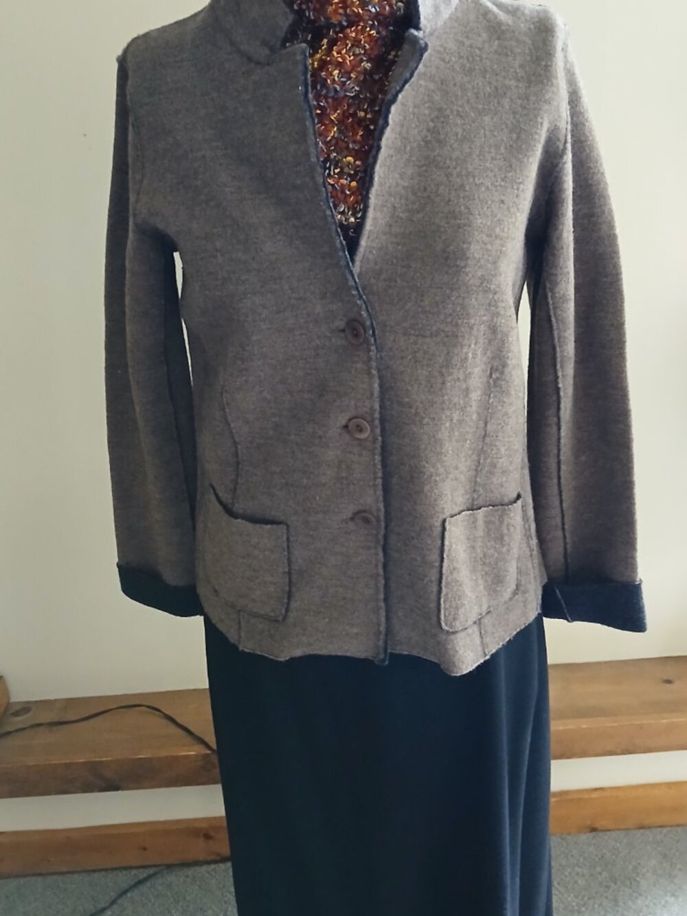 Eileen Fisher Brown Merino Wool Jacket Size L w Pockets